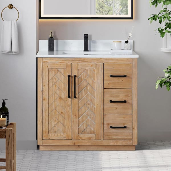 Altair Anais 36 in. W x 22 in. D x 34 in. H Single Sink Bath Vanity in Brown with White Engineered Stone Top without Mirror