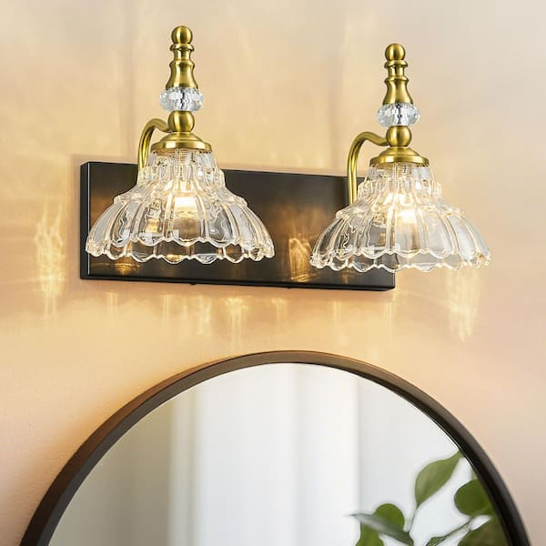 ZHLWIN Home Lighting 15.75 in. 2-Light Black Gold Vintage Bathroom