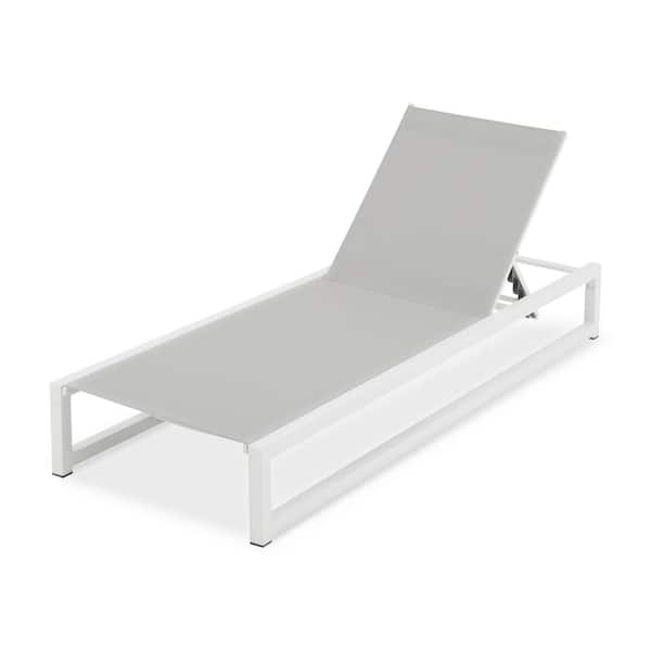 5-Level White Aluminum Frame and Light Gray Textilene Mesh Adjustable Outdoor Chaise Lounge Perfect for Patio, Poolside