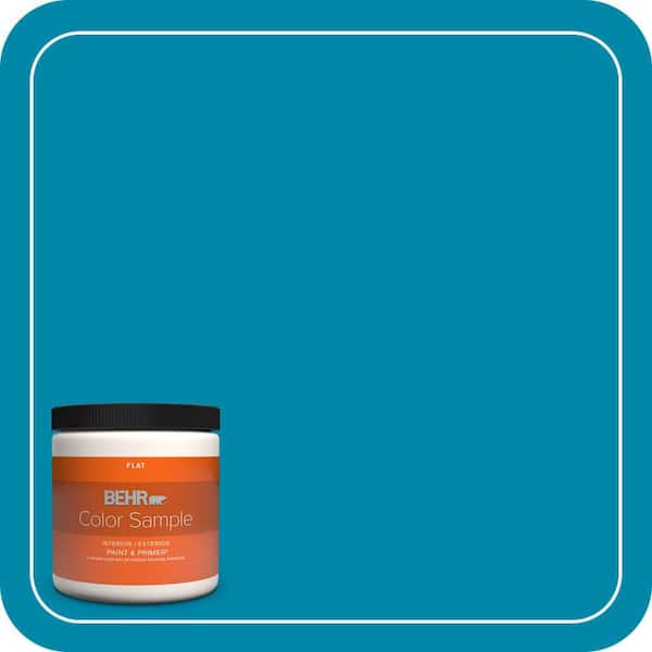 BEHR PREMIUM PLUS 8 oz. #P490-6 Hacienda Blue Flat Interior/Exterior Paint & Primer Color Sample