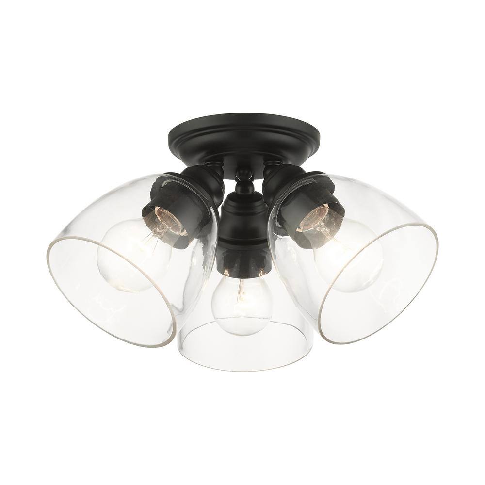 Montgomery Hand-Blown Glass 3-Light Black Flush Mount