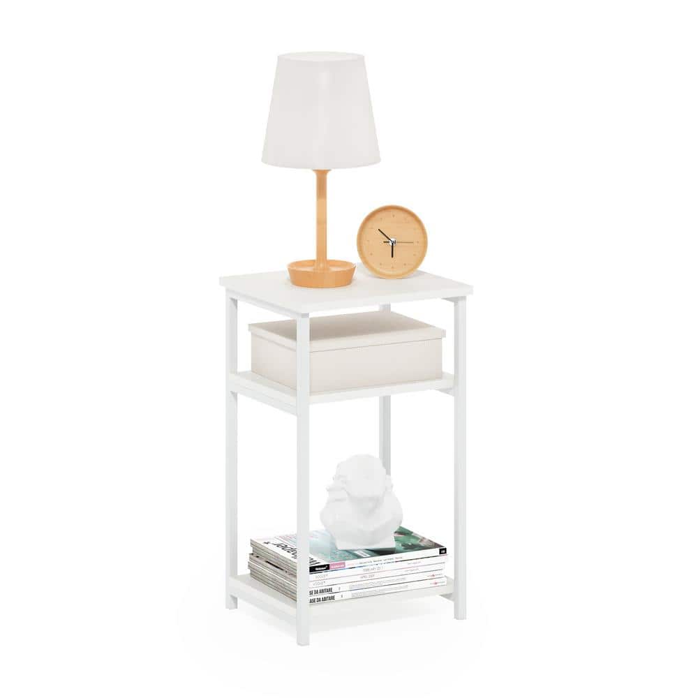 White 3-Tier Metal Frame End Table with Storage Shelves