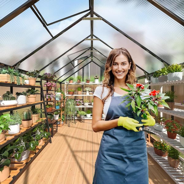 VIWAT 8 ft. W x 12 ft. D Polycarbonate Walk-in Greenhouse For