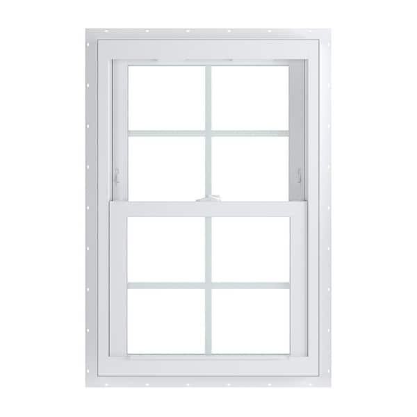 American Craftsman 23.75 in. x 36 in. 70 Series White Double Hung Low-E Argon PS Glass Vinyl Fin Window with Grids, Screen Incl