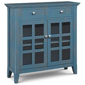 Acadian Solid Wood 36 in. Wide Transitional Entryway Hallway Storage Cabinet in Distressed Coastal Blue