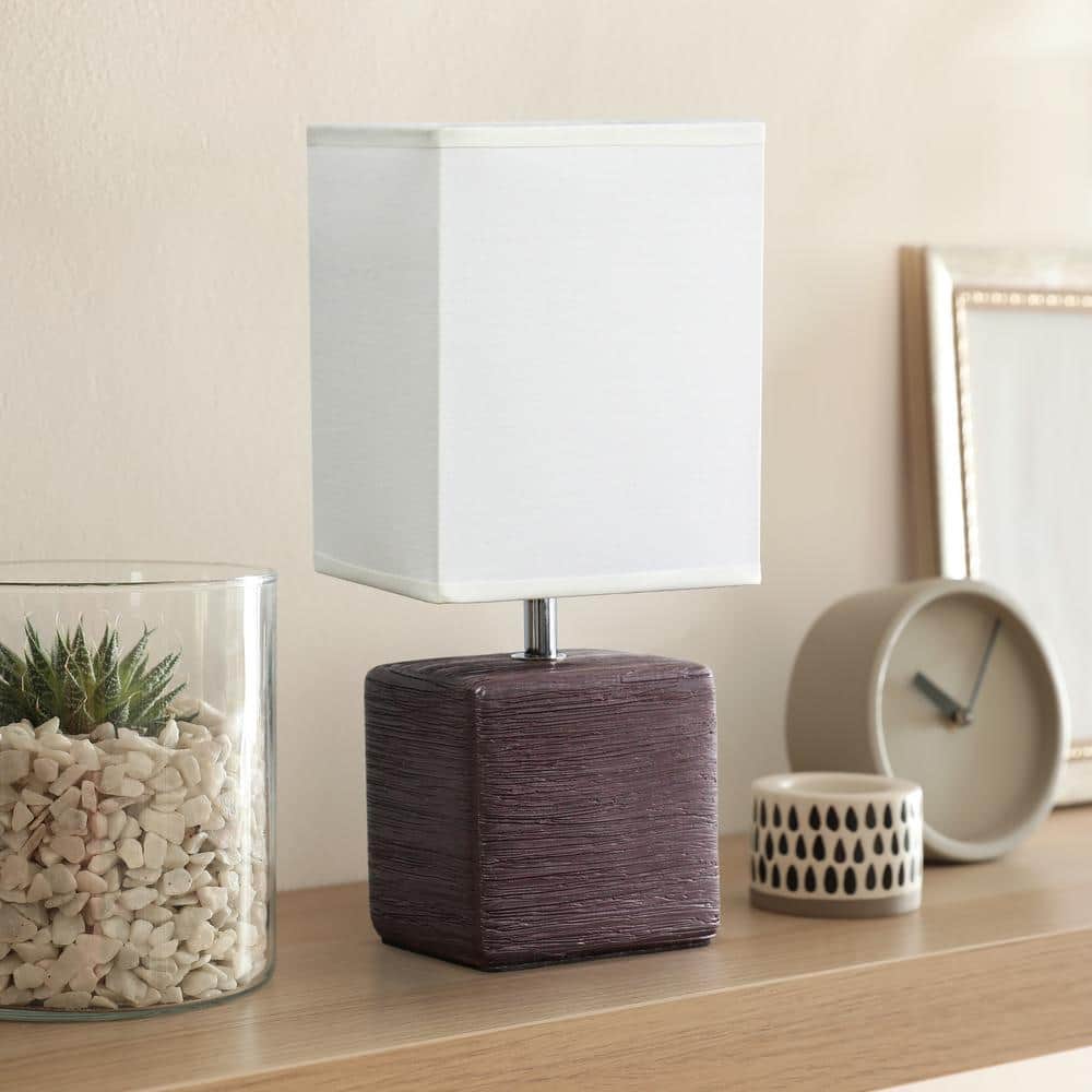 Petite Brown Faux Stone Table Lamp with White Fabric Shade