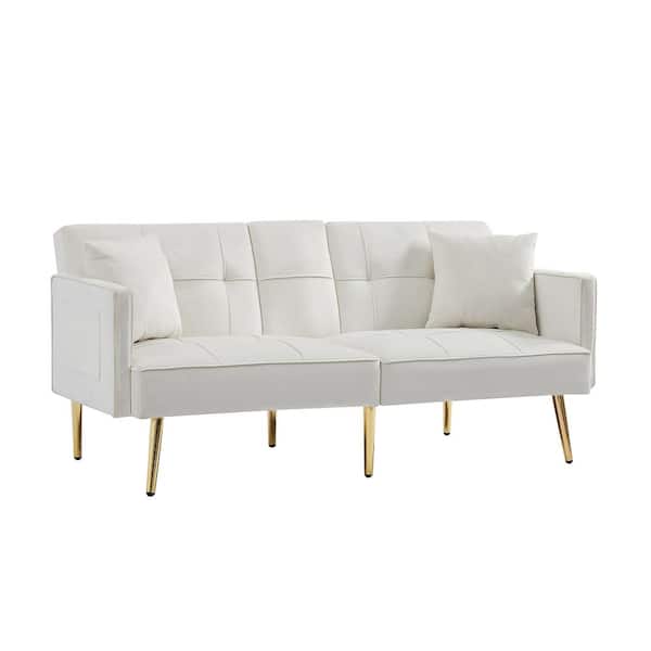 ANBAZAR White Tufted Velvet Futon Sofa Bed with holders YH-0026W - The Home