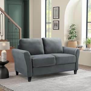 Wesley 57.9 in. Dark Grey Microfiber 2-Seater Loveseat with Round Arms