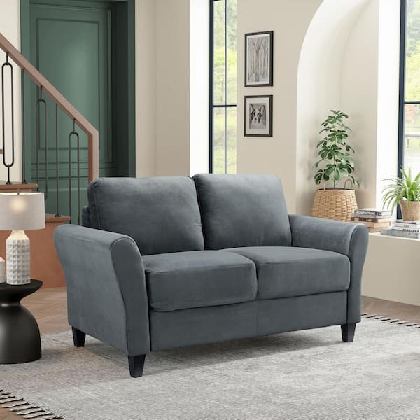 Lifestyle Solutions Wesley 56 in. Dark Gray Microfiber 2-Seat Loveseat with Round Arms