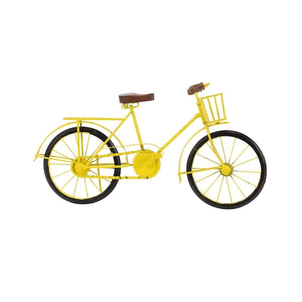 Litton Lane 4 in. x 10 in. Yellow Metal Bike Sculpture with Wood Accents