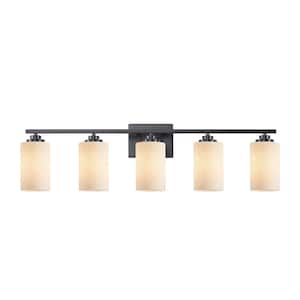 35 in. 5-Light Black Vanity Light with Frosted Glass Shade