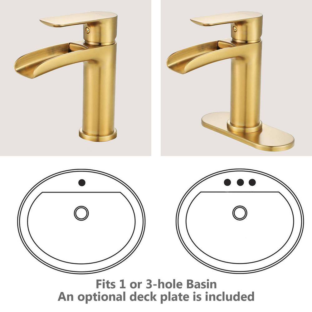 Brushed Gold Brass Waterfall Spout Single-Handle Bathroom Faucet