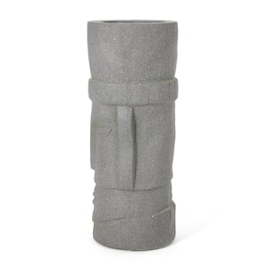 Gomer 24 in. Tall Stone Gray Concrete Lightweight Outdoor Polynesian Decorative Planter