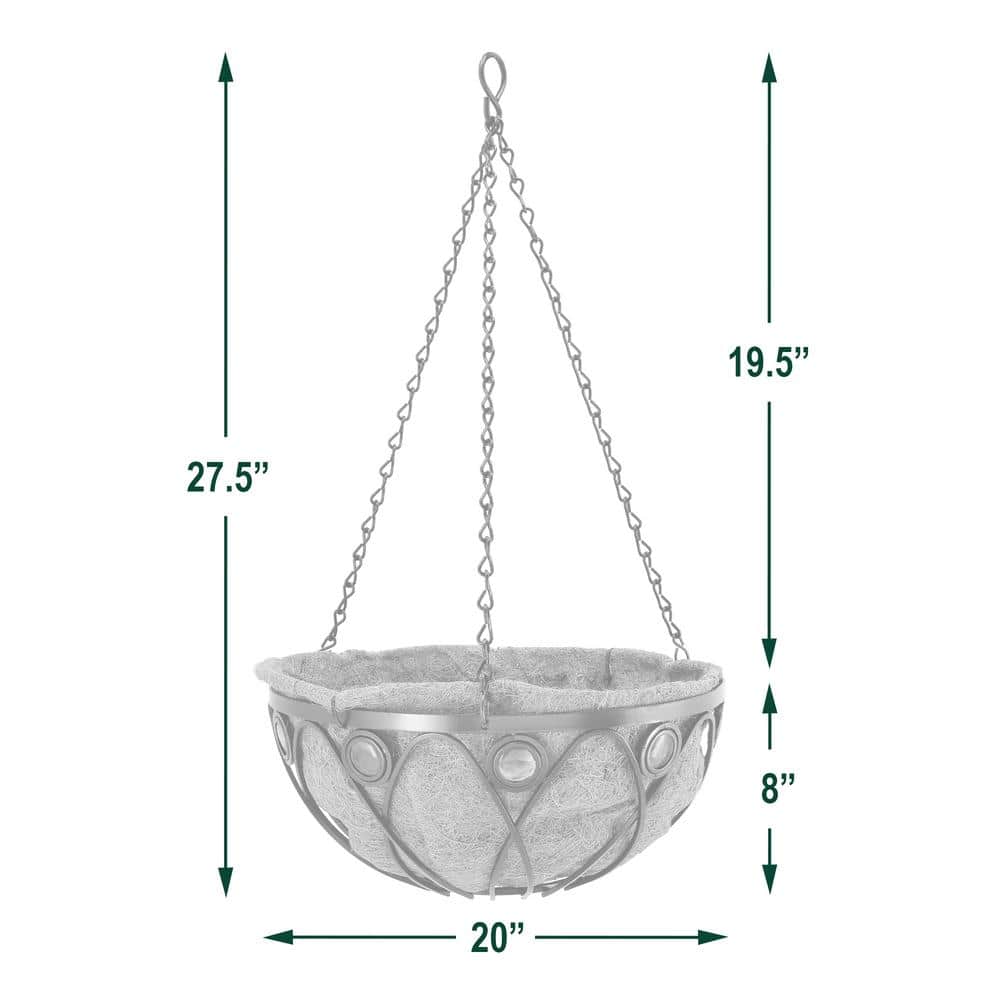 Large Black Metal Round Hanging Outdoor Planter with Coconut Liner