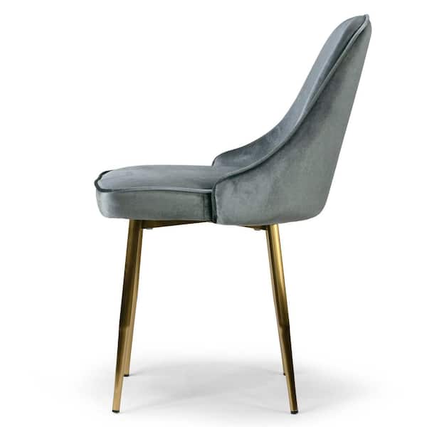 Alpha Blue-grey Velvet Chair with Brushed Golden Steel Legs (Set of 2)