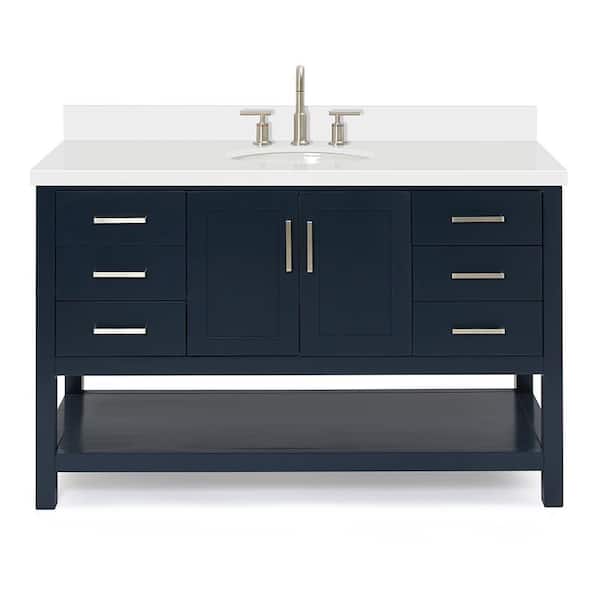 Magnolia 54 in. W x 22 in. D x 36 in. H Bath Vanity in Blue with Pure Quartz Vanity Top in White with White Basin