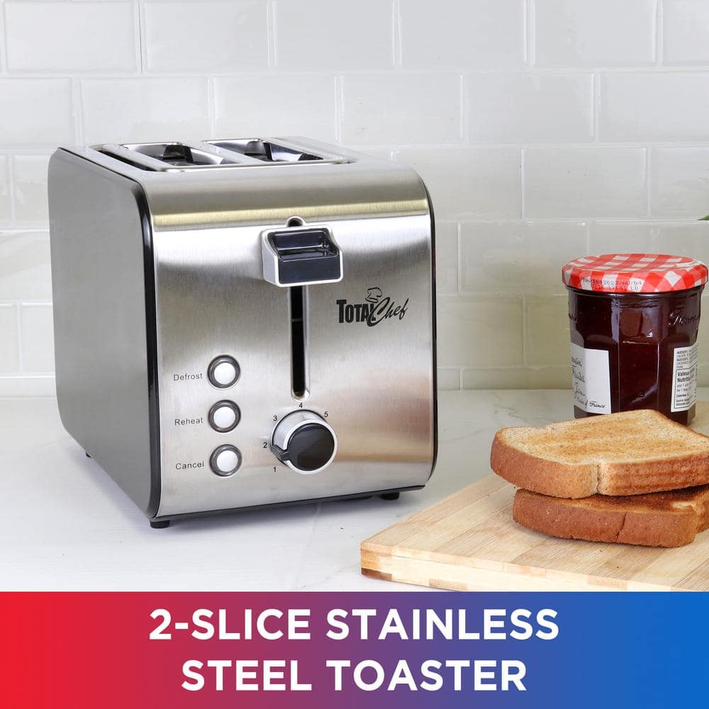Compact Stainless Steel 2-Slice Toaster with Wide Slot and Crumb Tray