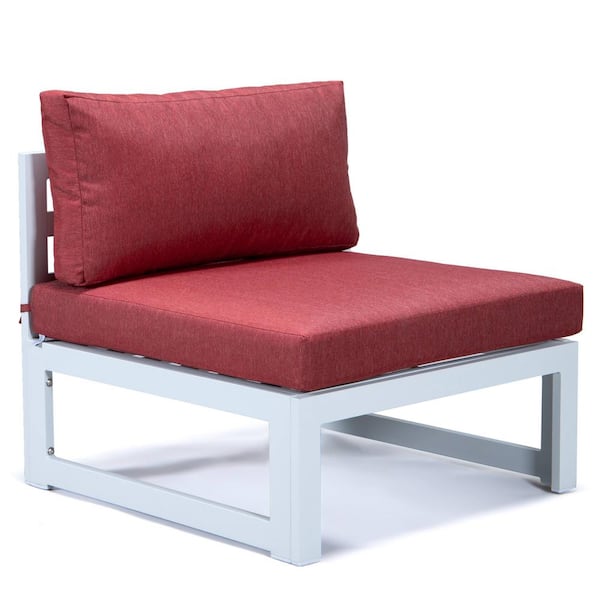 Leisuremod Chelsea White 6-Piece Aluminum Outdoor Patio Sectional with Red Cushions