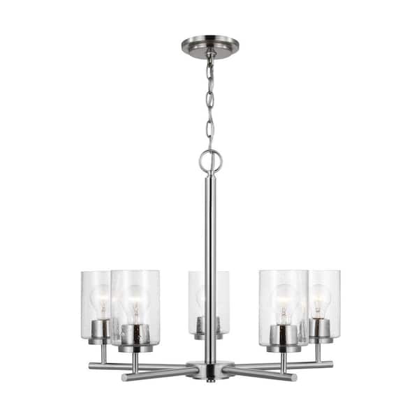 Generation Lighting Oslo 5-Light Brushed Nickel Indoor Dimmable Chandelier with Clear Seeded Glass Shades