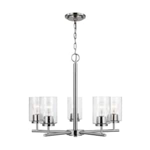 Oslo 5-Lights Brushed Nickel Indoor Dimmable LED Chandelier with Clear Seeded Glass Shades