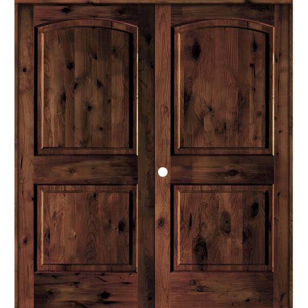 Krosswood Doors 64 in. x 80 in. Knotty Alder 2-Panel Right-Handed Red Mahogany Stain Wood Double Prehung Interior Door