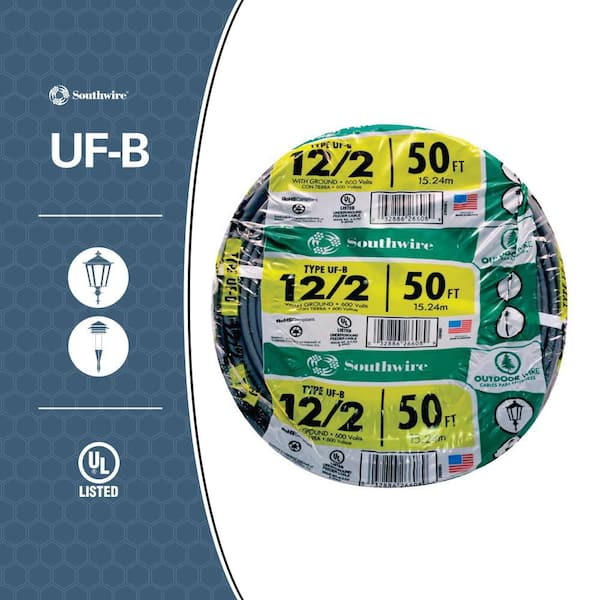 50 ft. 12/2 Gray Solid CU UF-B W/G Wire