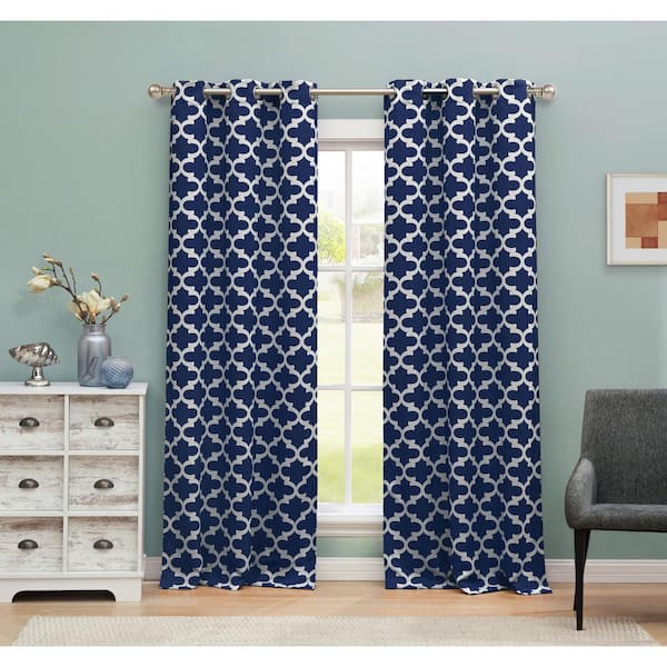 Blackout 365 Navy Geometric Thermal Blackout Curtain - 38 In. W X 84 In 