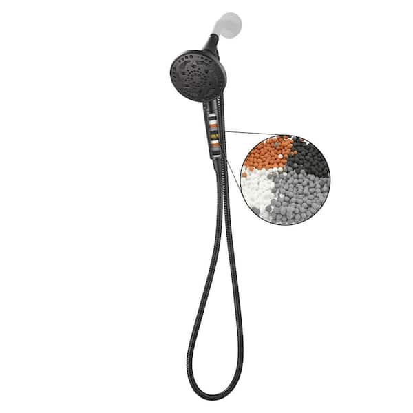 Heemli 7-Spray 4.92 in. Wall Mount Adjustable Filtered Handheld Shower Heads Removable Shower Hose 1.8 GPM in Black