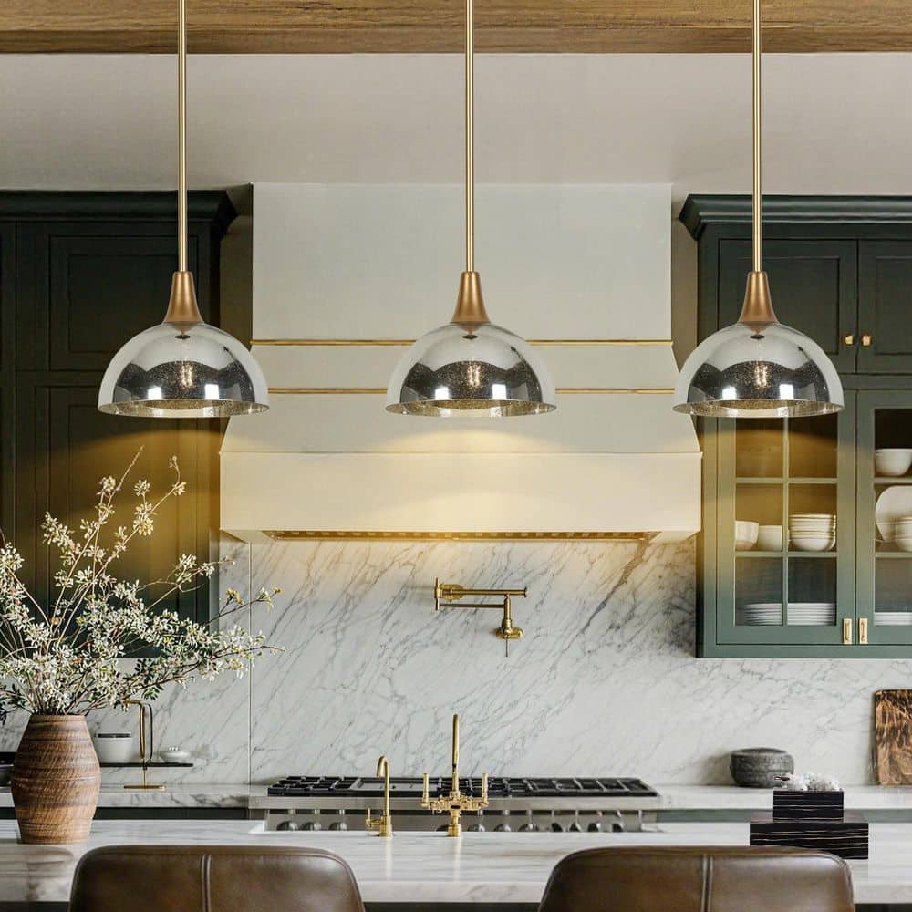 Zevni 9.8 in. 1-Light Vintage Black and Gold Island Pendant Light
