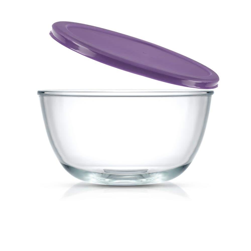 JoyFul 4 Piece Glass Purple Mixing Bowls Set With Airtight Lids - Thumbnail 4