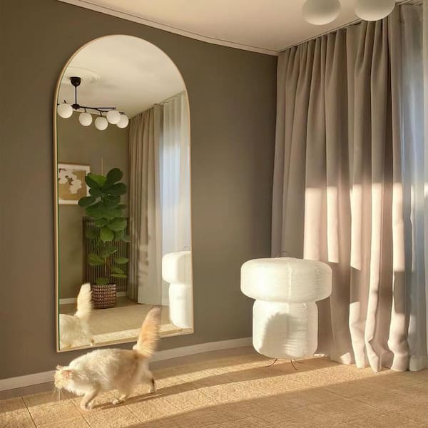 LuxHomez 24 in. W x 70.5 in. H Oversized Modern Arch Wood Framed Gold Full Length Standing Mirror Floor Mirror