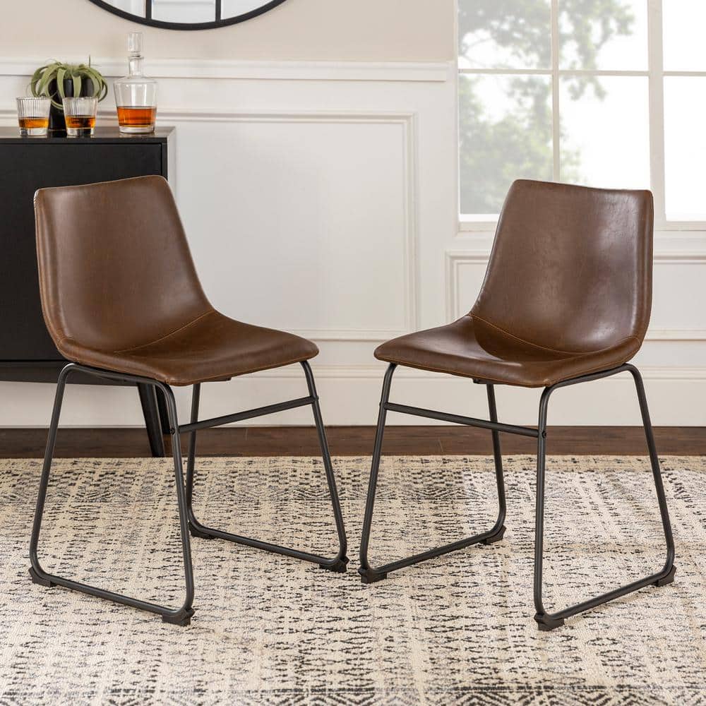 Industrial Brown Faux Leather and Metal Dining Chair Set