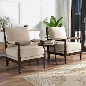 Yakton Beige Solid Wood Padded Armrest Accent Chair (Set of 2)