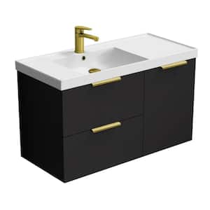 Lisbon 36.2 in. W x 18.5 in. D x 21.65 in. H Modern Bathroom Vanity in Matte Black With White Ceramic Top