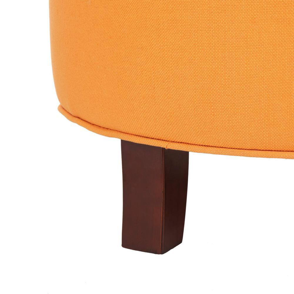 Tangerine Round Tufted Storage Ottoman with Oak Legs