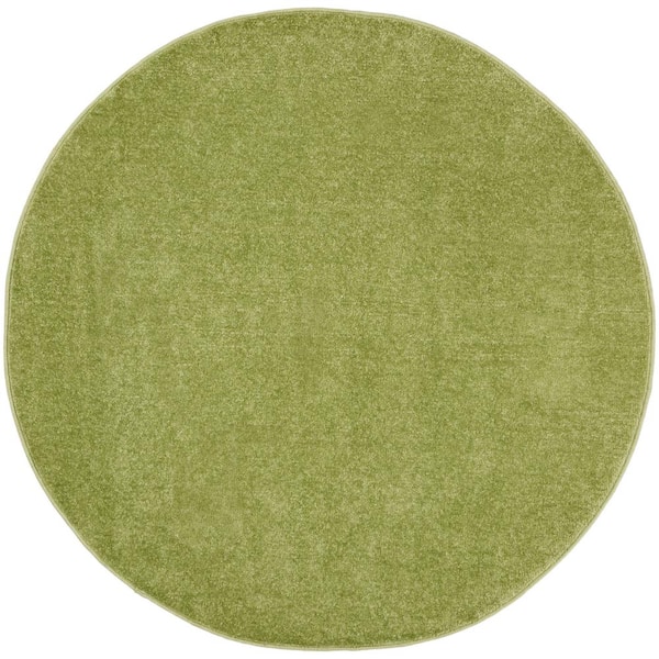 Essentials 4 ft. x 4 ft. Green Round Solid Contemporary Indoor/Outdoor Patio Area Rug