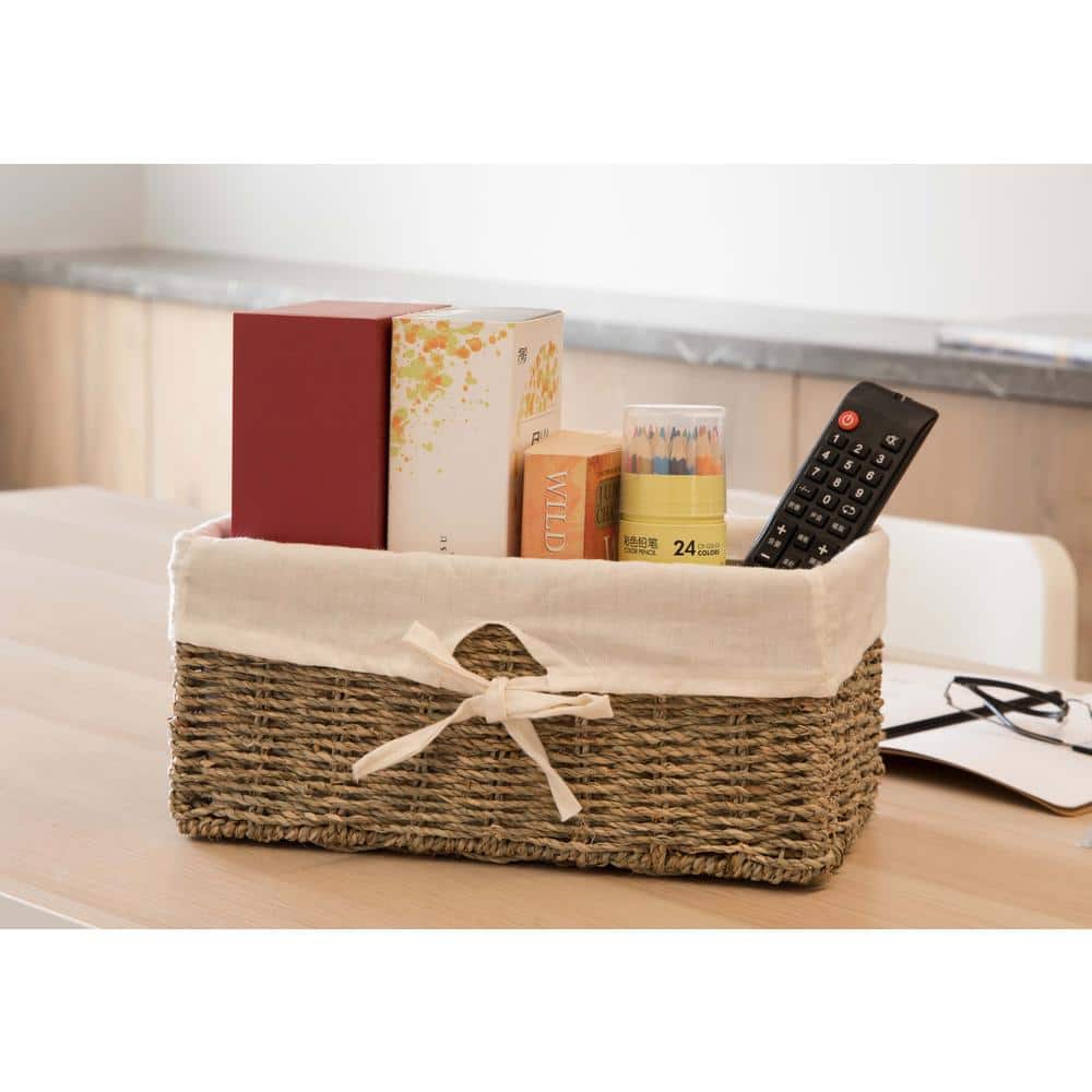 Coastal Charm Rectangular Seagrass Storage Basket with White Liner