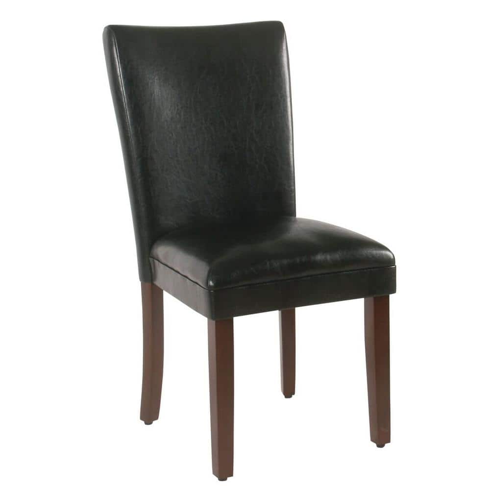 Black Faux Leather Upholstered Parsons Side Chair with Wood Legs