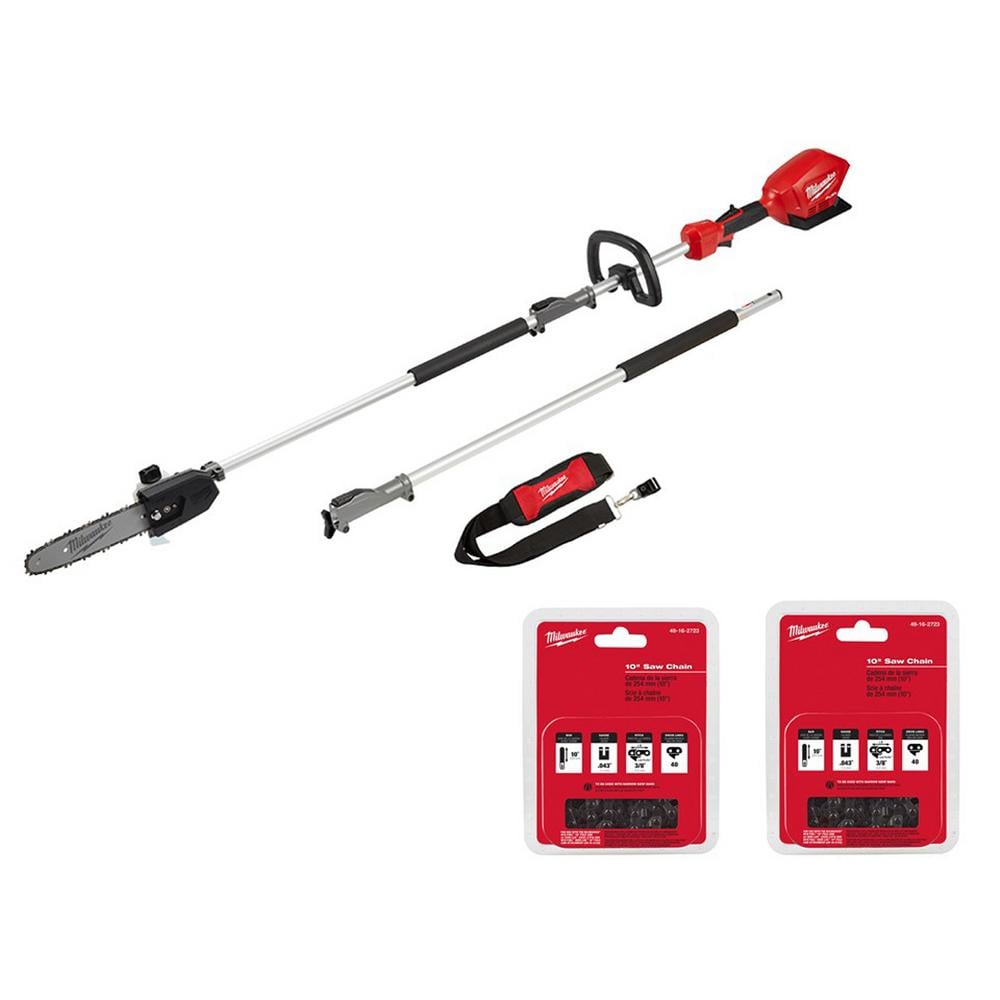 M18 FUEL 10 in. 18V Lithium-Ion Brushless Electric Cordless Pole Saw w/ Attachment Capability with Two 10 in. Saw Chain -  Milwaukee, 2825-20PS-2723Z