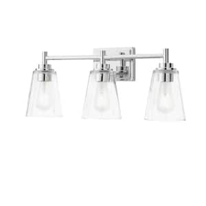 Wakefield 22 in. 3-Light Chrome Modern Vanity Light with Clear Glass Shades