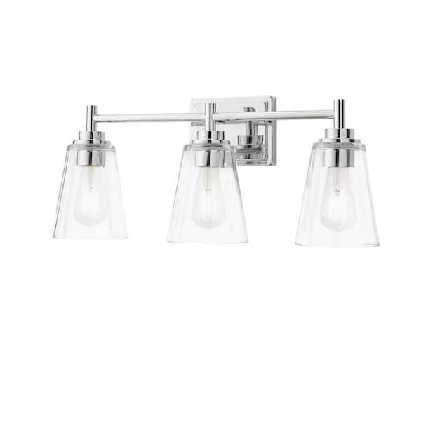 Wakefield 22 in. 3-Light Chrome Vanity Light with Clear Glass Shades