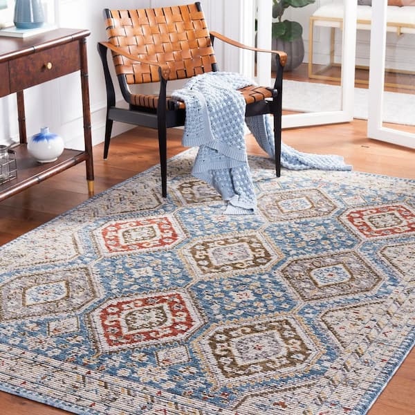 Sierra 4 ft. x 6 ft. Ivory/Blue Ornate Border Area Rug