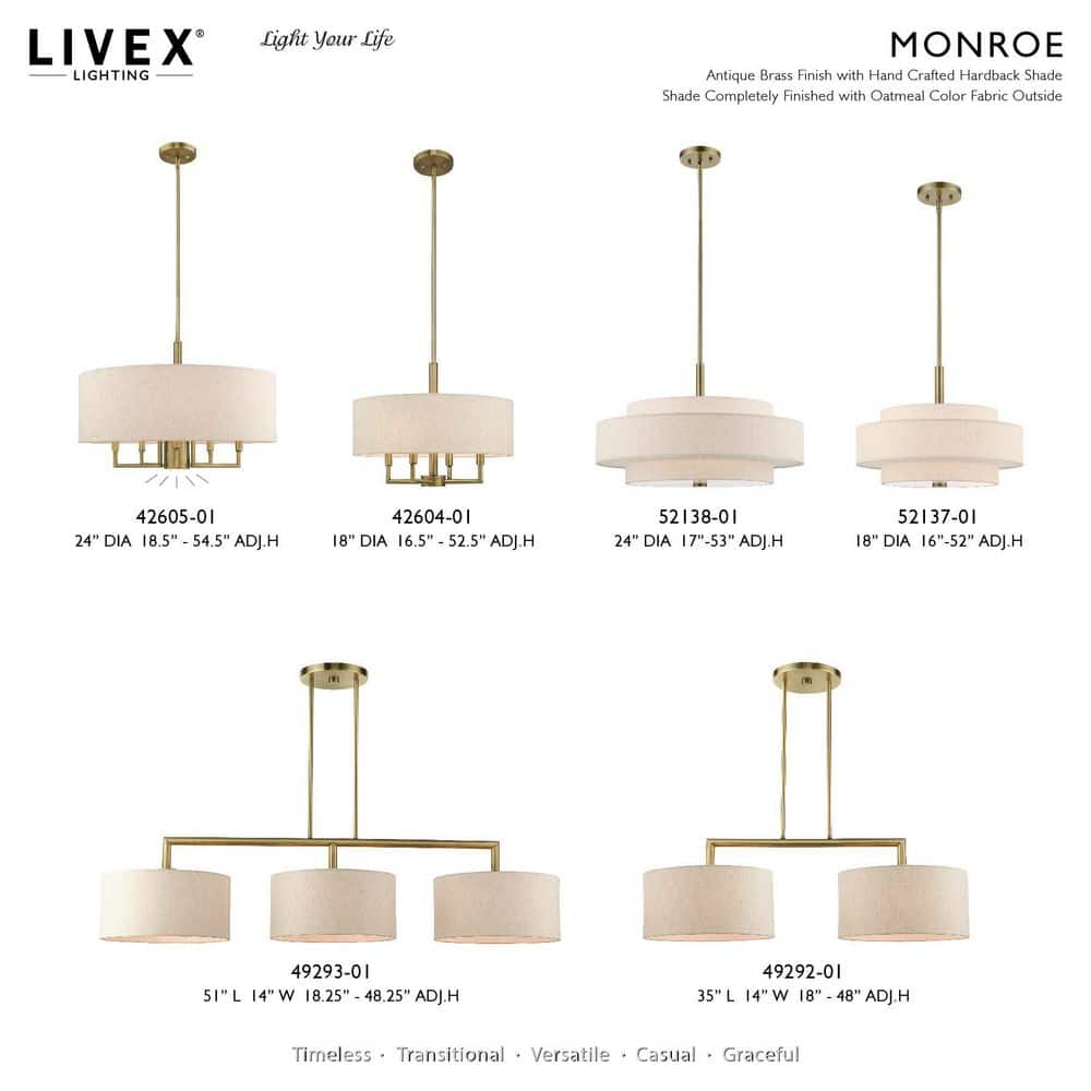 Antique Brass Dual-Light Linear Chandelier with Oatmeal Shades