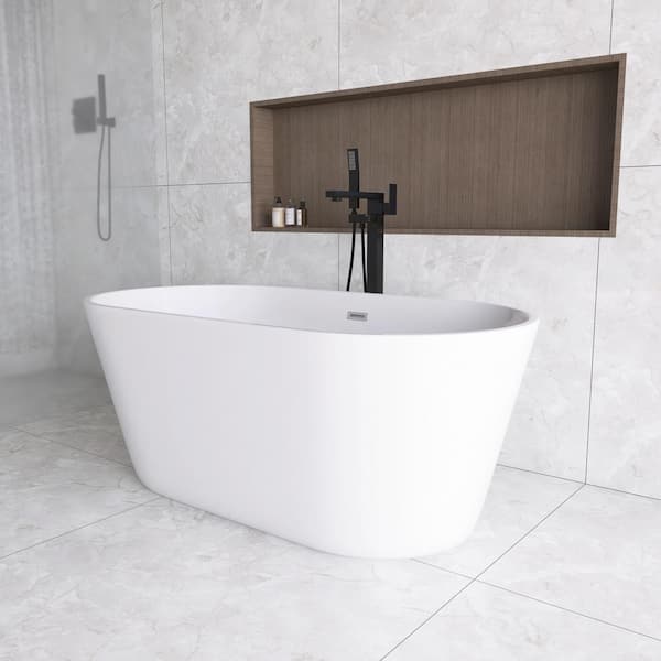 JimsMaison 60 in. x 31 in. Acrylic Flatbottom Freestanding Soaking Bathtub in White
