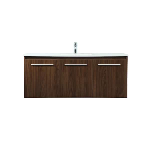 Unbranded Simply Living 48 in. W x 18 in. D x 19.7 in. H Bath Vanity in Walnut with Ivory White Engineered Marble Top