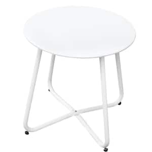 White 18 in. Powder Coated Steel Round Side Table Outdoor Dining Table without Extension