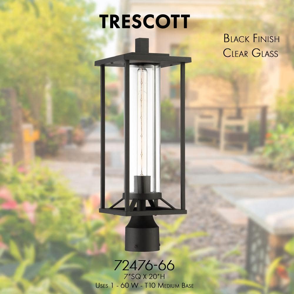 Black Metal Outdoor Post Light with Clear Glass Shade