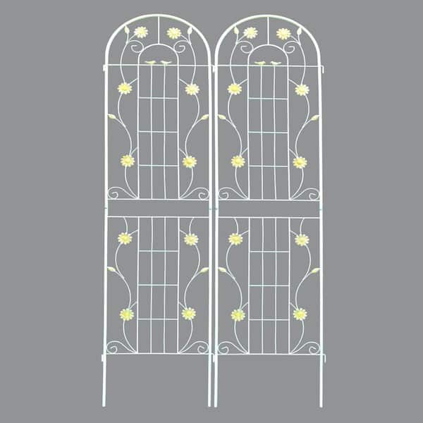 Jushua 86.7 in. Metal Garden Trellis, Outdoor Flower Support, Rustproof Trellis for Climbing Plants, Cream White (2-Pack)
