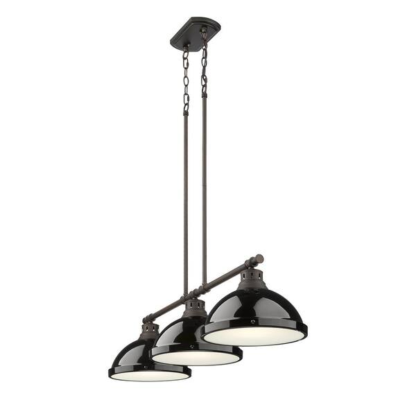 Golden Lighting - Duncan 300-Watt 3-Light Rubbed Bronze Pendant Light with Steel Shade