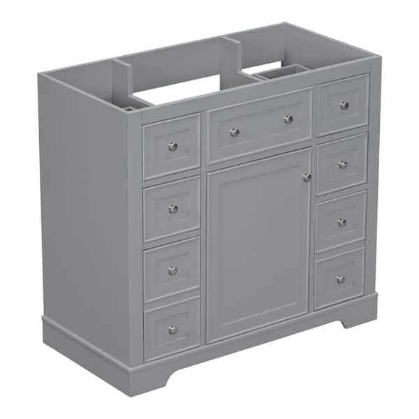 35.6 in. W. x 17.9 in. D x 33.4 in. H Bath Vanity Cabinet without Top in Gray, 6-Drawers